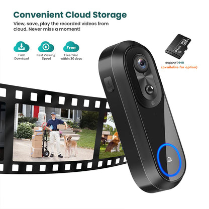 Dual-band WiFi Dörrklocka 1080P – Tuya, IP65, 7000mAh, Röstförvrängning, PIR, USB-chime