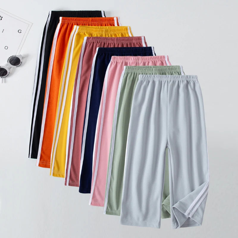 Summer CHILDREN'S Thin Wide-leg Pants Boys and Girls Color Leisure Sports Straight Pants Comfortable Pants.