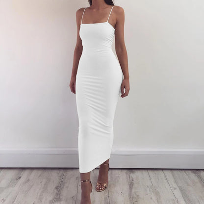 Dam Axelbandsklänning Midi – Sexig Bodycon med Öppen Rygg, Clubwear för Sommar, S–L