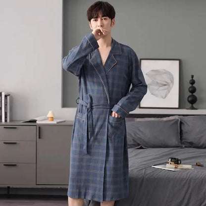 Herr Badrock Lång Kimono – 100% Bomull Rutig Höst, 6 Motiv M–4XL