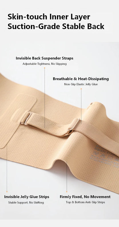 Wireless Strapless Bra Women Double Front Buckle 6Point AntiSlip 3Level 3D Molded Petal Deep V Seamless Multiway Pushup Bra 1PC
