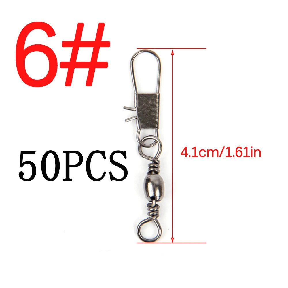 50/100pcs 4-12# Fishing Connector Pin Bearing Rolling Swivel Stainless Steel With Snap Fishhook Lure Tackle Accessorie