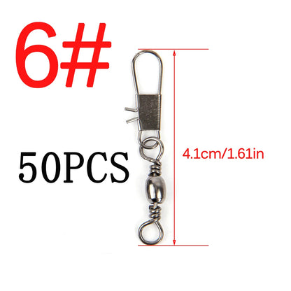 50/100pcs 4-12# Fishing Connector Pin Bearing Rolling Swivel Stainless Steel With Snap Fishhook Lure Tackle Accessorie