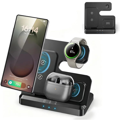 4 in 1 Wireless Charger Alarm Clock Stand For Samsung S26 S25 Galaxy Watch 8 7 6 5 Active 2 Buds4 Pro 3/2 Fast Charging Station