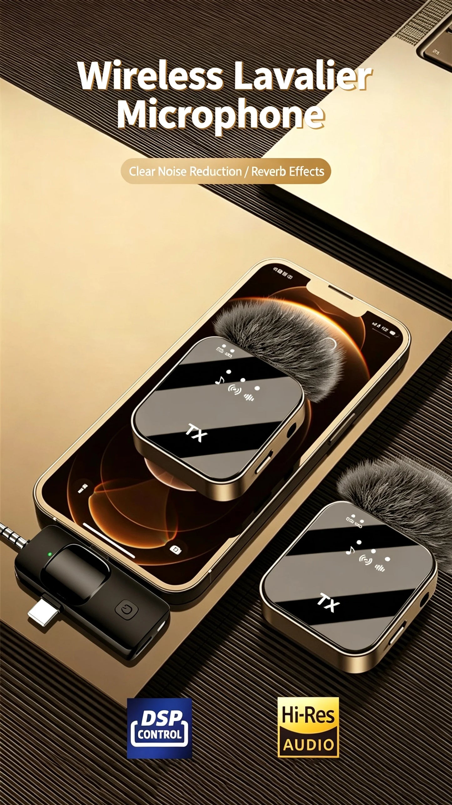 KEBIDUMEI 3 in 1 Wireless Lavalier Microphone Dual Noise Reduction Mini 1 to 2 Mic for Living Broadcast Gaming Video Recording