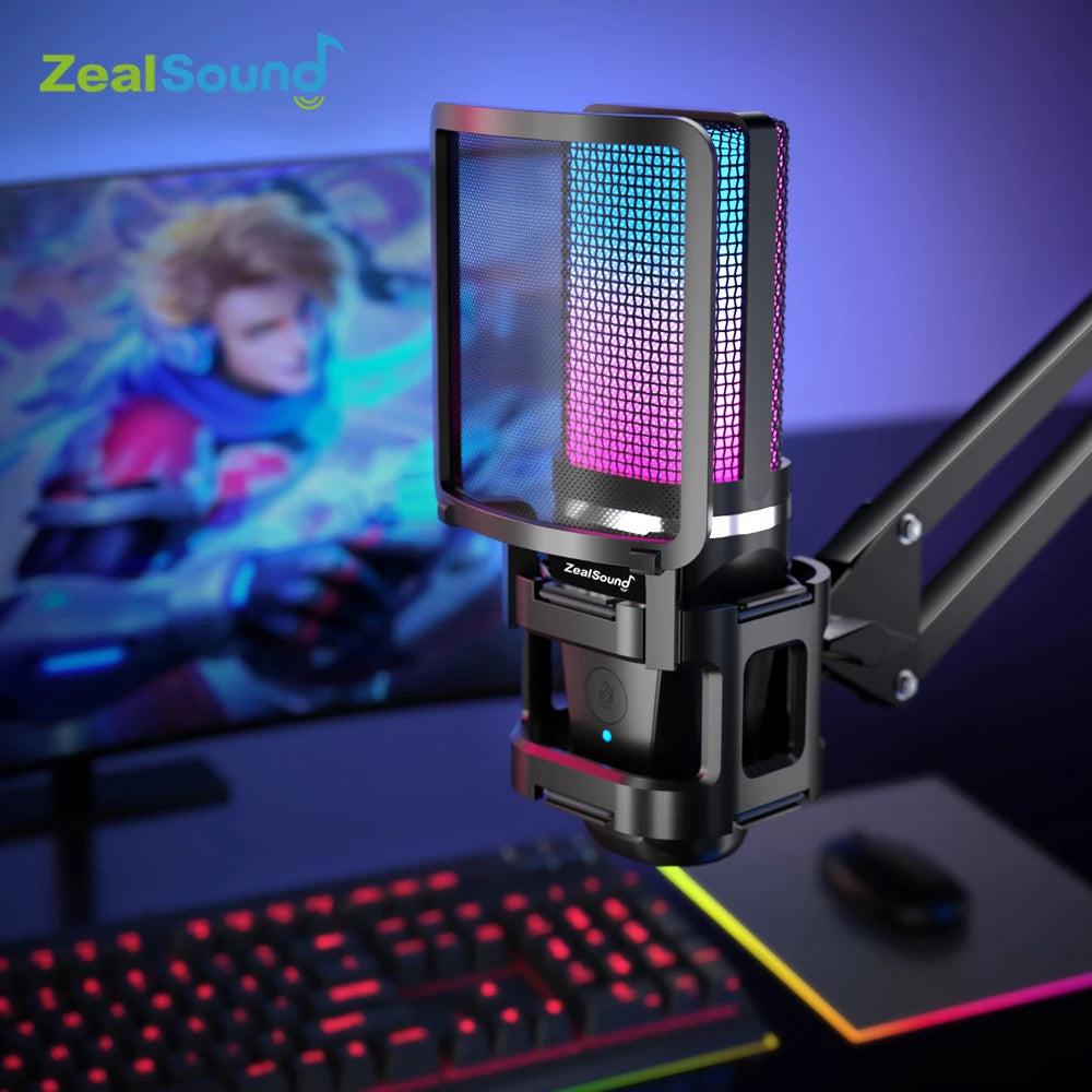 ZealSound A68S RGB USB-streamingmikrofon med boom arm och tripod