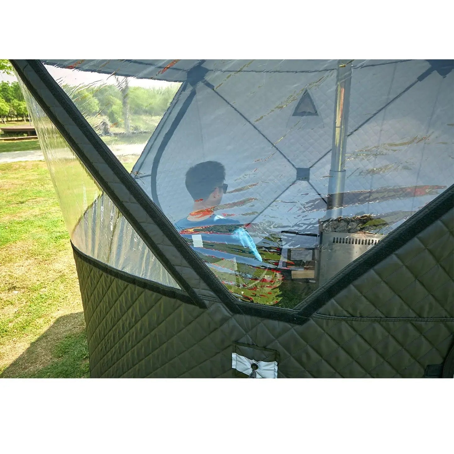 Camping Folding Sauna Tent with Chimney Hole Firewood Stoves Three Layer Waterproof Insulation Winter Ice Fishing Pop Up Tent