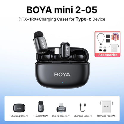BOYA Mini 2 Wireless Lavalier Microphone AI Noise Reduction Mini Mic for iPhone 6-14/15-17 USB-C Android Phone Video Recording