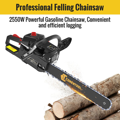 CONENTOOL 58CC 18 Inch Gas Chainsaw 2-Stroke Petrol Chain Saw 2.55kW 11500RPM Wood Cutter for Tree Cutting Firewood Logging Garden Tool