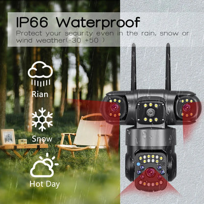 WiFi Security Camera IP 12MP 6K External Outdoor Surveillance Cctv Triple Lenses Triple Screens Wireless Night Vision Cameras