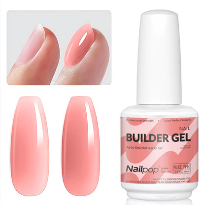 Nailpop Builder Nail Gel 4 Colors Base Coat Strengthener Thickening Extension Rhinestone Glue Gel Polish Brush in Bottle 15ml
