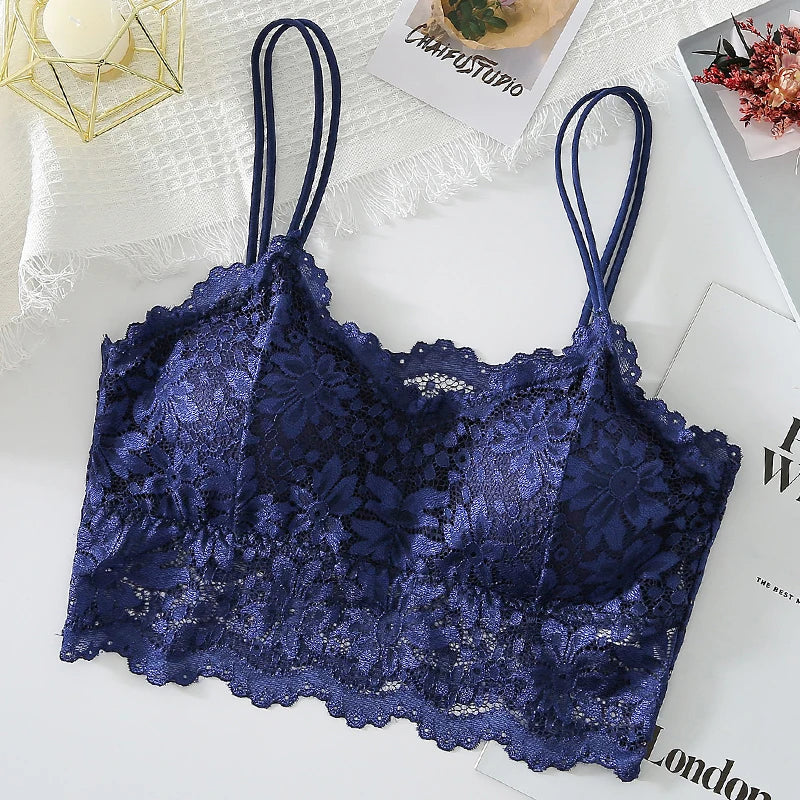 3PCS Women's Lace Bras Top Comfortable Bralette Solid Color Sexy Underwear Vest Female Hollow Out Wireless Lingerie Seamless Bra