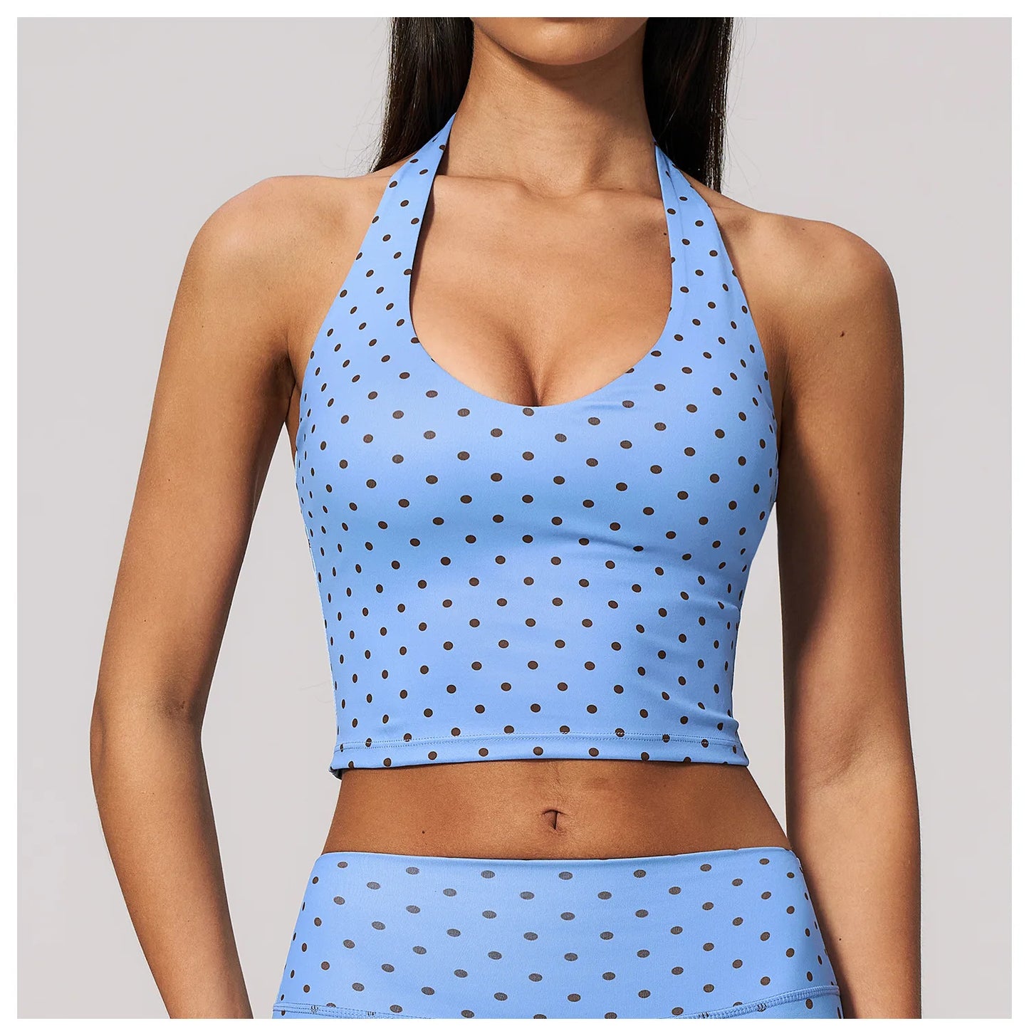 Yoga Bra Women Sports Underwear Fitness Crop Top Polka Dot Yoga Vest Deep V Backless Sports Vest Female Workout Shockproof Tops