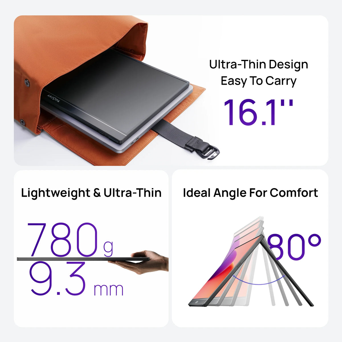 ARZOPA 16.1 inch 100% SRGB 1080P HDR Portable Monitor Mini Second Monitor External Display IPS Screen Z1C