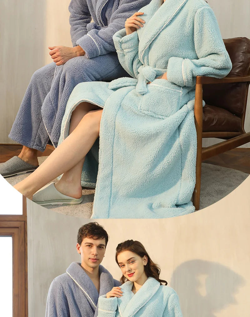 Female Autumn and Winter Warm Long Flannel Thick Couple Bath Bathrobes Men Women Pajamas Shower Robe Bath Towels For Adults