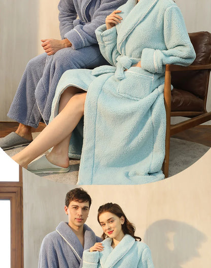 Female Autumn and Winter Warm Long Flannel Thick Couple Bath Bathrobes Men Women Pajamas Shower Robe Bath Towels For Adults