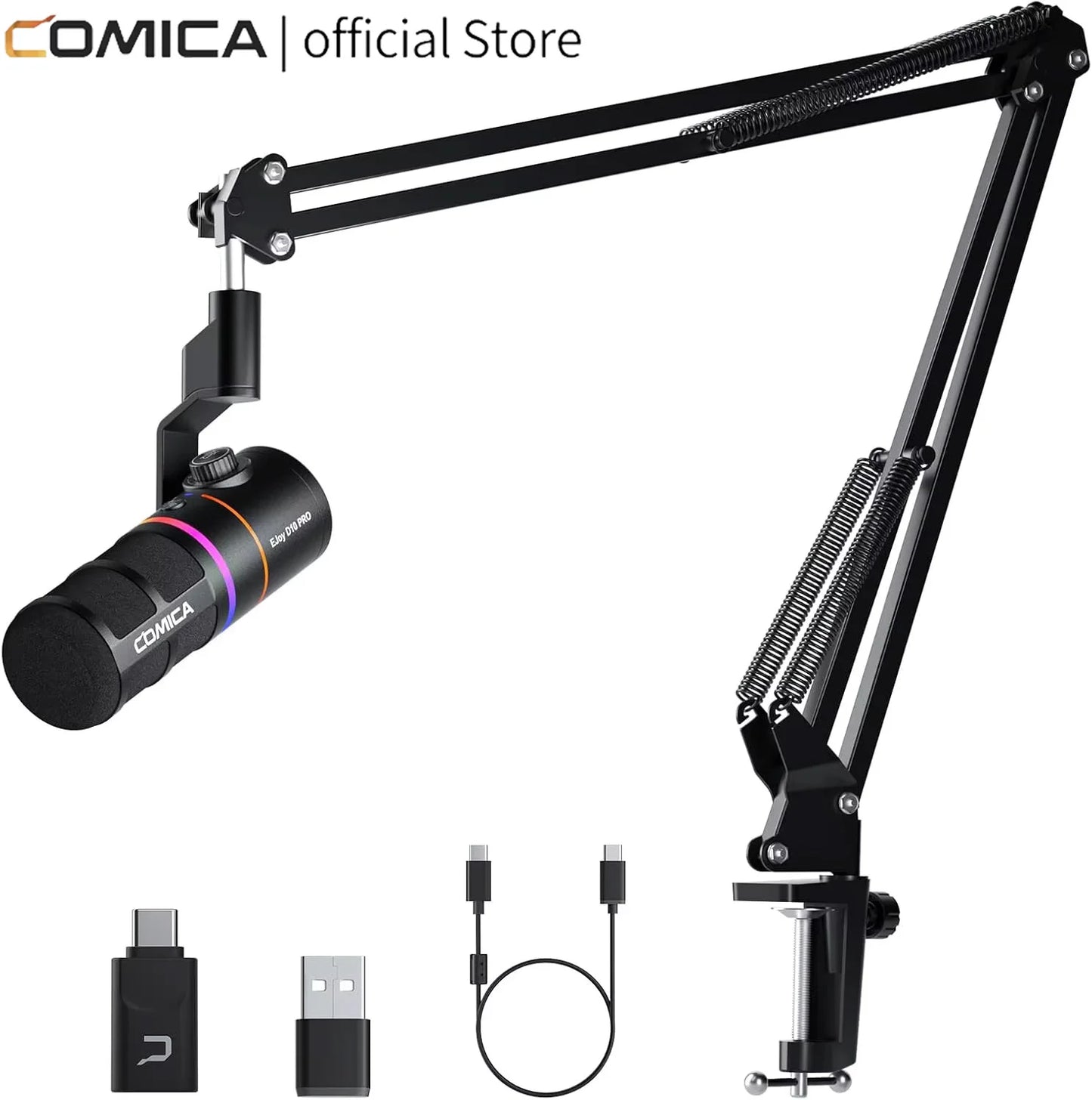 COMICA D10 PRO RGB Cardioid USB/XLR Dynamic Wireless Microphone Gaming Mic Voice Noise Reduction for Streaming Interview Podcast