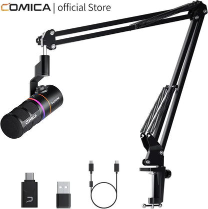 COMICA D10 PRO RGB Cardioid USB/XLR Dynamic Wireless Microphone Gaming Mic Voice Noise Reduction for Streaming Interview Podcast
