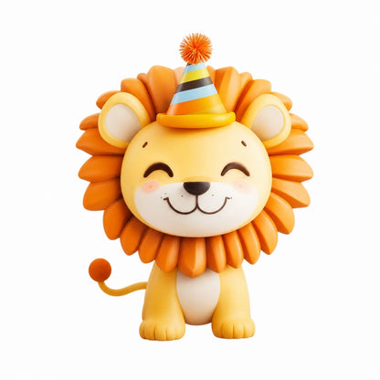 Lejonpiñata med partyhatt och dragband – 48 × 36,4 cm