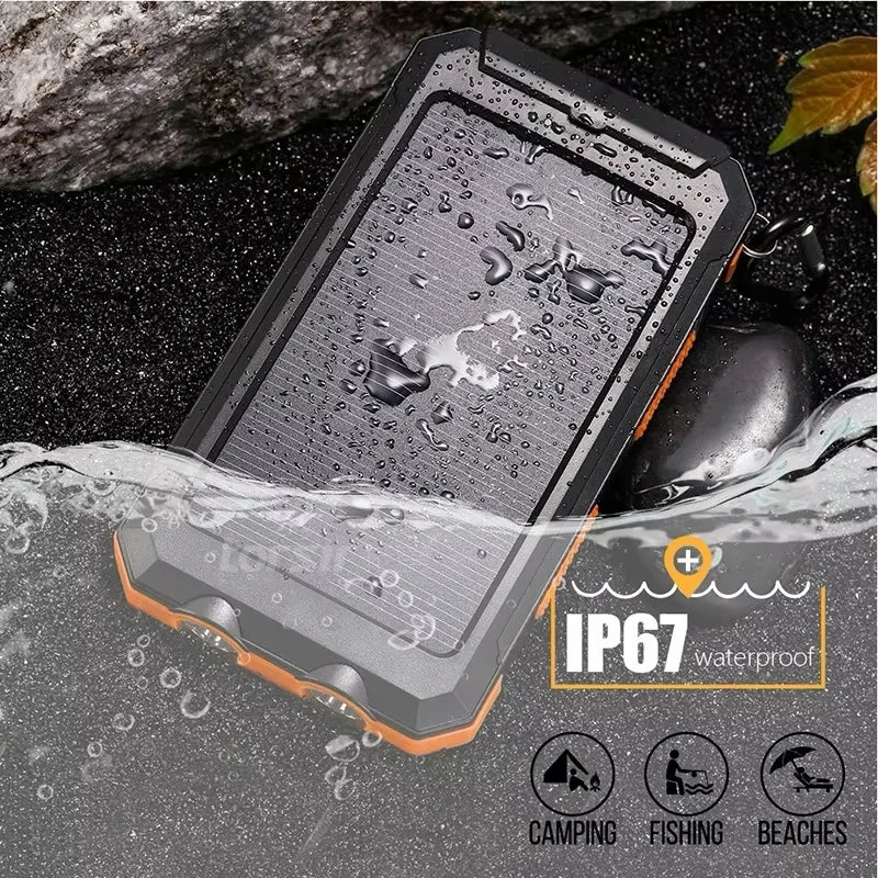 Rscrola Solcells Powerbank 50000mAh – Dual USB USB-C LED-ficklampa Kompass CE FCC RoHS Orange Blå Svart