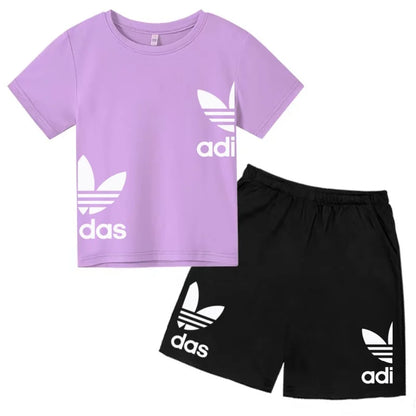 New Children Letter-Print Summer T-shirt Boy Girl Toddler3-12Years Short-Sleeved+Shorts Charming Casual Fashion Sports Brand Set