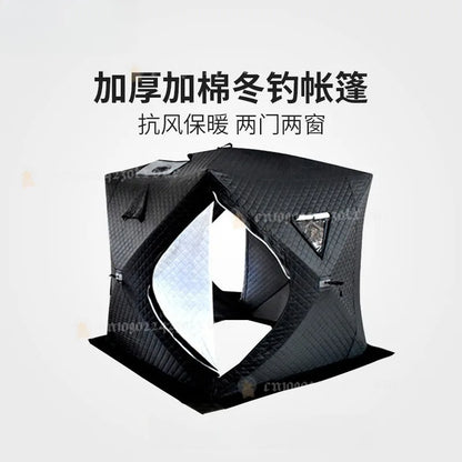 Outdoor 3-4 Person 4 Season Sauna House with Thickened Winter Ice Fishing Tent Large Window/chimney Mouth quick Open Portable