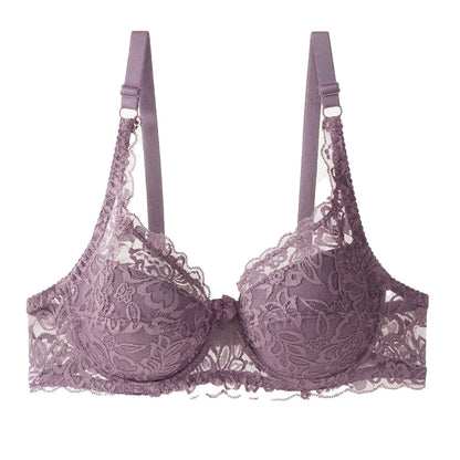 Sexy Push Up Lace Bras Women Thin Cotton Lined Underwire 38-44 C/D Cup Breathable Bralette Hollow Out Floral Underwear Plus Size