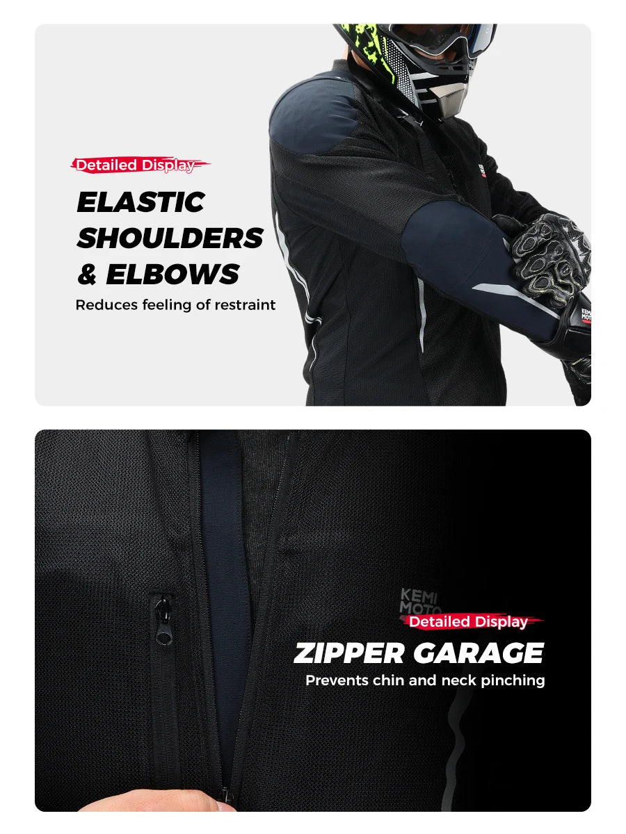 Motorcycle Riding Jacket Summer Breathable Men Women with 7Pcs Set CE Protective Gear Soft Mesh Body Protector Moto  Equipment