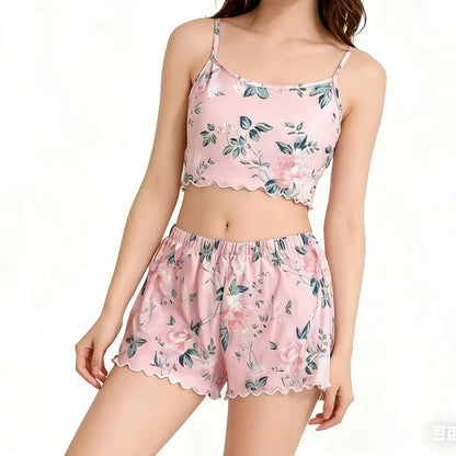 Dam Pyjamas Set Is-Silk – T-shirt & Shorts, Sval Andningsbar Loungewear, 3 Färger