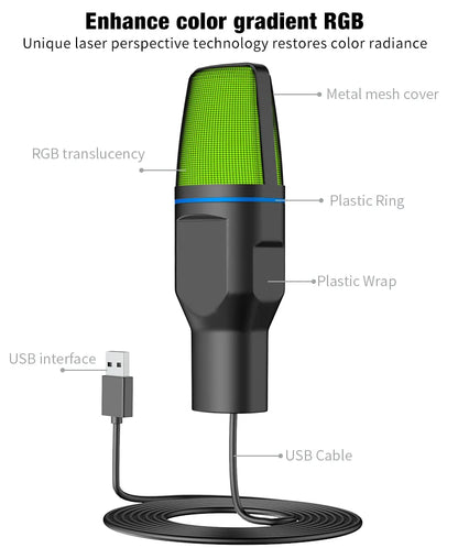 USB Microphone RGB Microfone Condensador Wire Gaming Mic for Podcast Recording Studio Streaming Laptop Desktop PC
