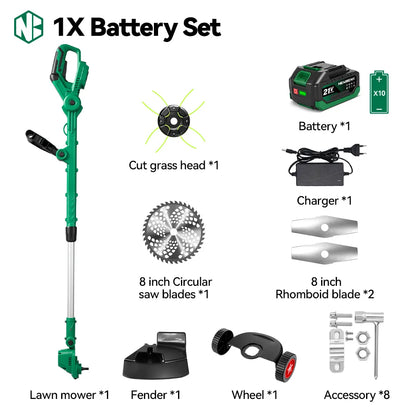 NEWBENY 3-i-1 Trådlös Borstlös Gräsklipparé Trimmer Såg 21V – Makita-kompatibel LED-display Förlängningsbar Trädgård 2026