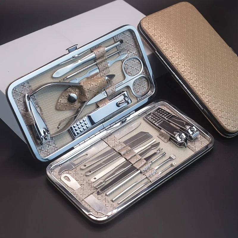 19pcs/set Manicure and Pedicure Tool Set with Storage Box Portable Foot Care Set, Suitable for Women Men Travel Home Salon Gifts