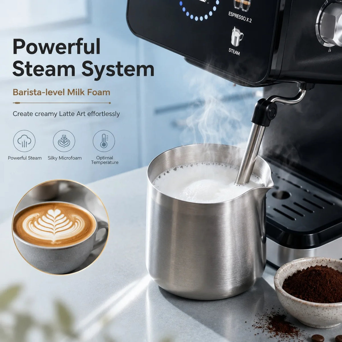 Semi-Automatic Coffee Maker Espresso Machine with Built-In Milk Frother One-Touch Americano Function, Adjustable Temperature, Cappuccino H13 Espresso Coffee Machine 20 Bar Semi-Automatic Italian Espresso Coffee Maker with Mil
