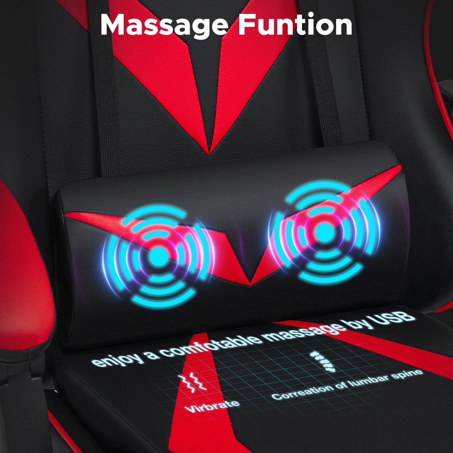 200Lbs Load Gaming Chair with Massage Ergonomic Computer Chair Footrest and Lumbar Support Reclining PC Chair Adjust Armrest