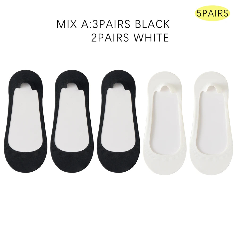 Dam Osynliga Strumpor 5-pack – Issilke Tunn Halkfri Silikon No-Show Sommar, EU 35–39