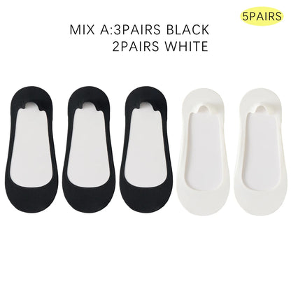 Dam Osynliga Strumpor 5-pack – Issilke Tunn Halkfri Silikon No-Show Sommar, EU 35–39