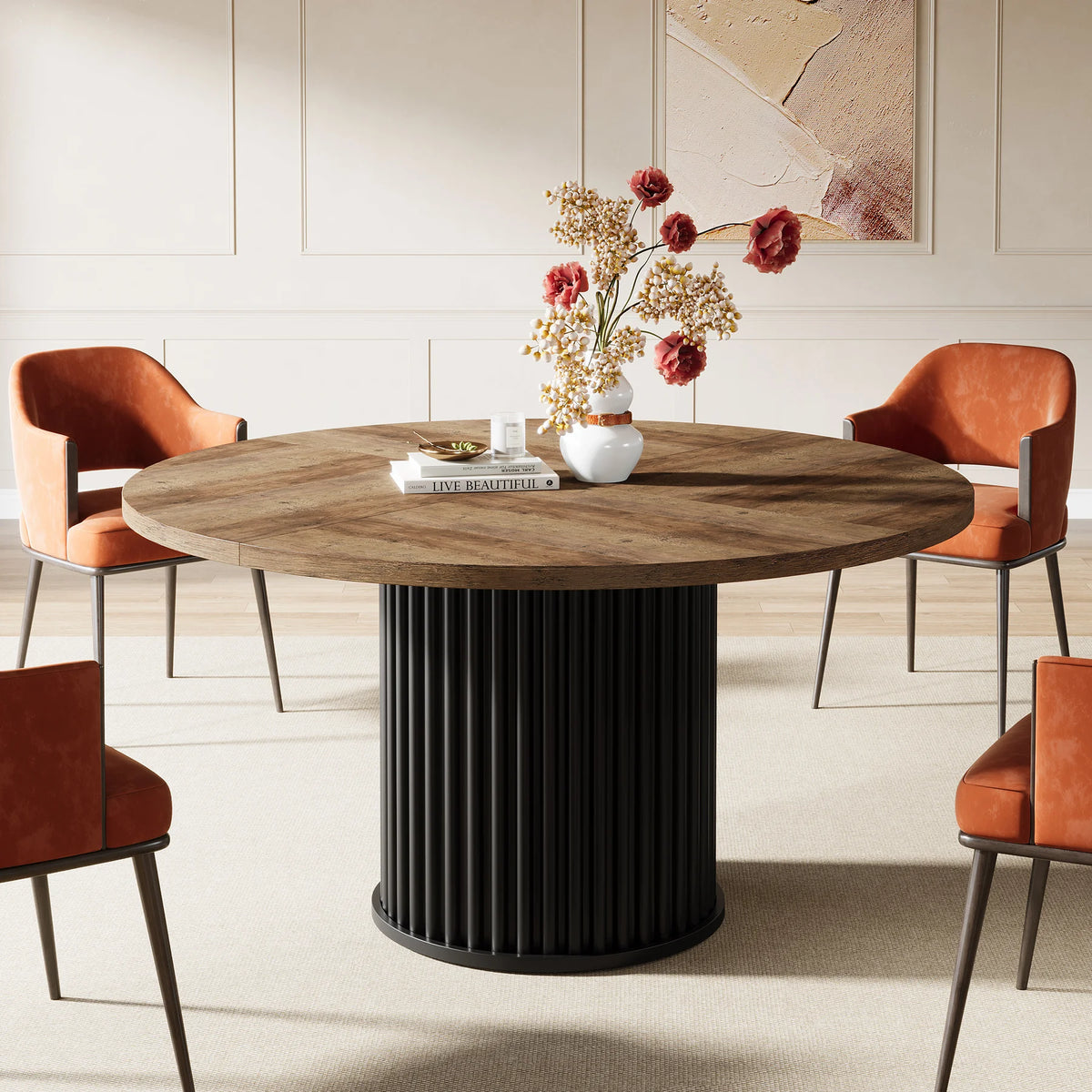 Tribesigns Svart Runt Matbord för 4-6 Personer, 120 cm