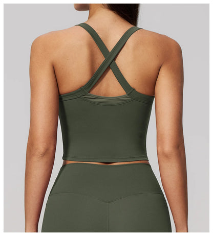 Women Criss Cross Back Yoga Tank Top Push Up Sports Bra Fitness Running Workout Gym Vest Color Block Sport Underwear Crop Top