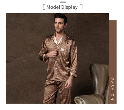 Mens Stain Silk Pajama Sets Pajamas Men Sleepwear Printed Silk Nightgown Home Male Satin Soft Cozy Sleeping Pajamas