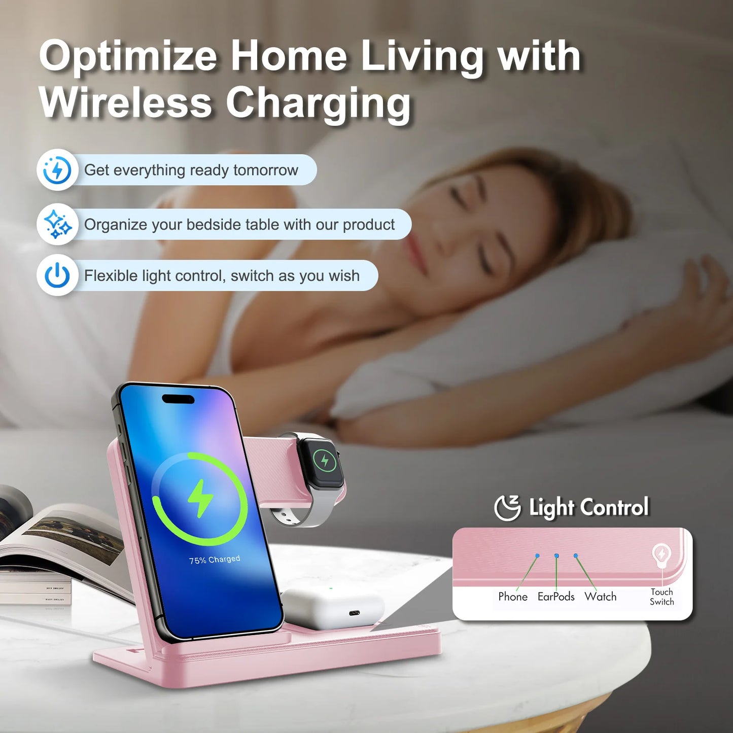15W Magnetic Wireless Charger Stand Foldable 3 In 1 Fast Charging Sation for iPhone 17- 12 Pro Max Apple Watch 8 7 Airpods Pro