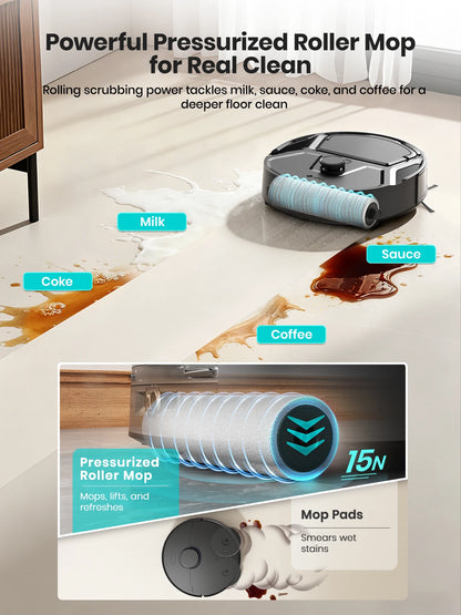 Lefant M265 Wet and Dry Robot Vacuum Cleaner, 20000Pa, Self Cleaning Wet Roller, Clean Water Wash, Laser dToF, Anti-Tangle, WiFi 2.4G/5G/Alexa/APP