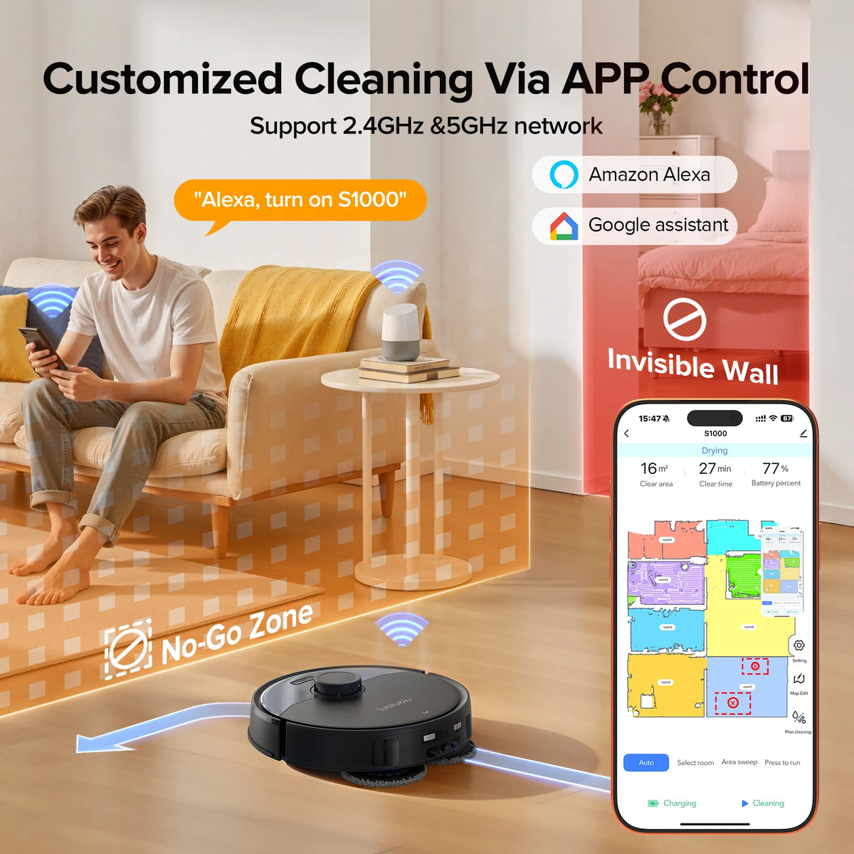 Lubluelu S1000 Robotdammsugare och Mopp med All-in-One-station