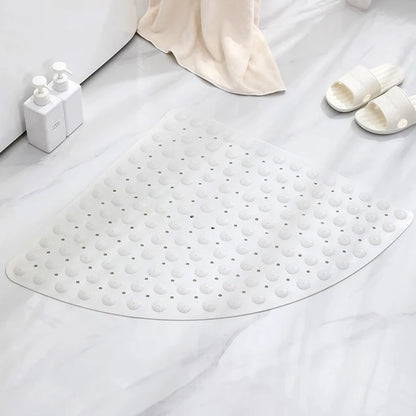 Japanese Style  Corner Fan Shape Bathroom Shower Mat Non Slip Suction Cup Bath Mat Quick‑Drain Anti‑Fall Shower Room Floor Mat