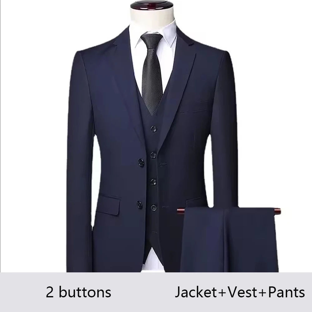 High Quality Men Suits For Wedding 2 Pieces 3 Sets Blazers Stretch Elegant Formal Jackets Vest Pants Full 2025 Tailored Costume