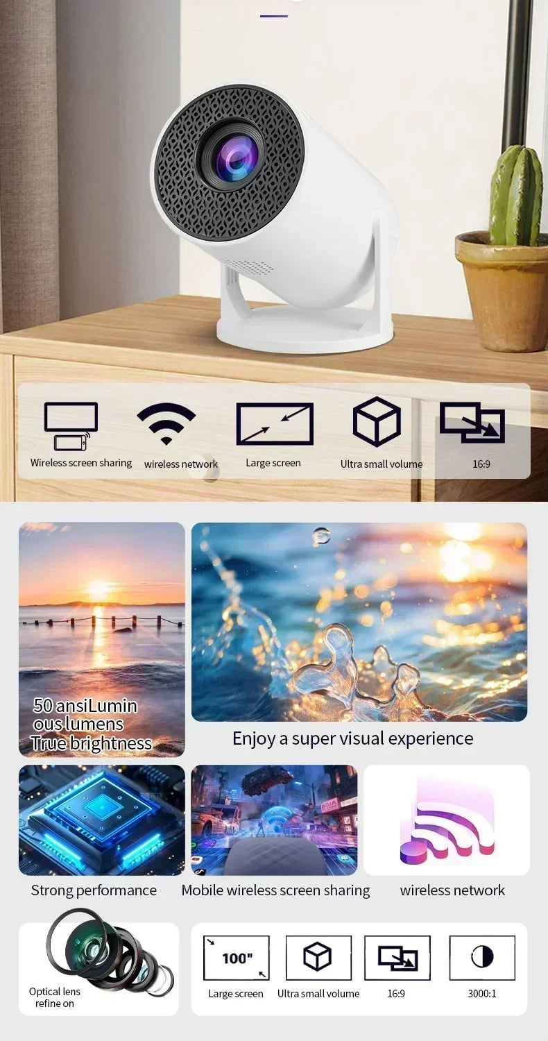 New SmartProjector Mini HY300 8K Android 11 Dual Wifi6 290ANSI Allwinner H726 BT5.4 1080P 1280*720P Home Cinema Outdoor Projetor