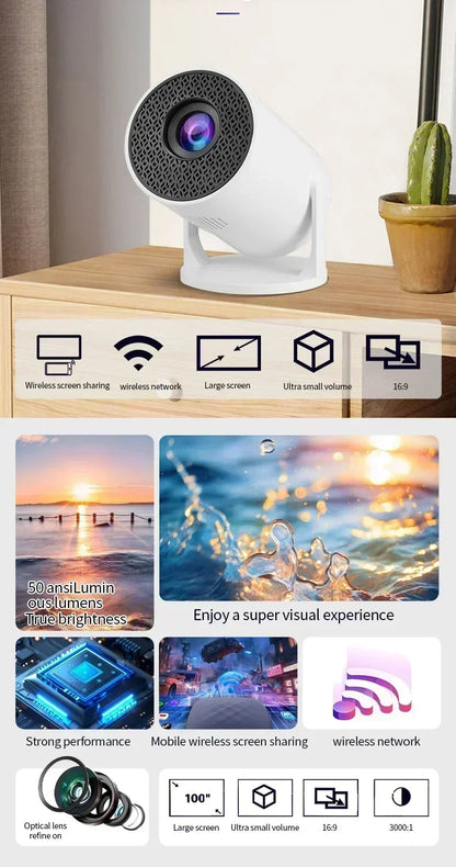 New SmartProjector Mini HY300 8K Android 11 Dual Wifi6 290ANSI Allwinner H726 BT5.4 1080P 1280*720P Home Cinema Outdoor Projetor