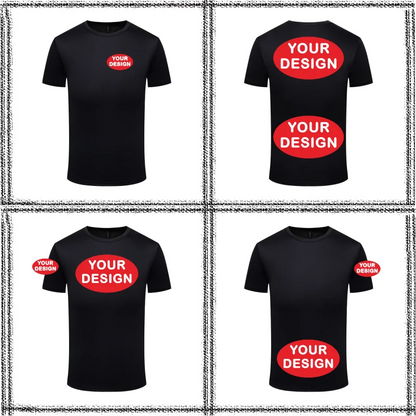 Eget tryck fram & bak, snabbtorkande t-shirt med logotyp, text eller foto – reklamkläder