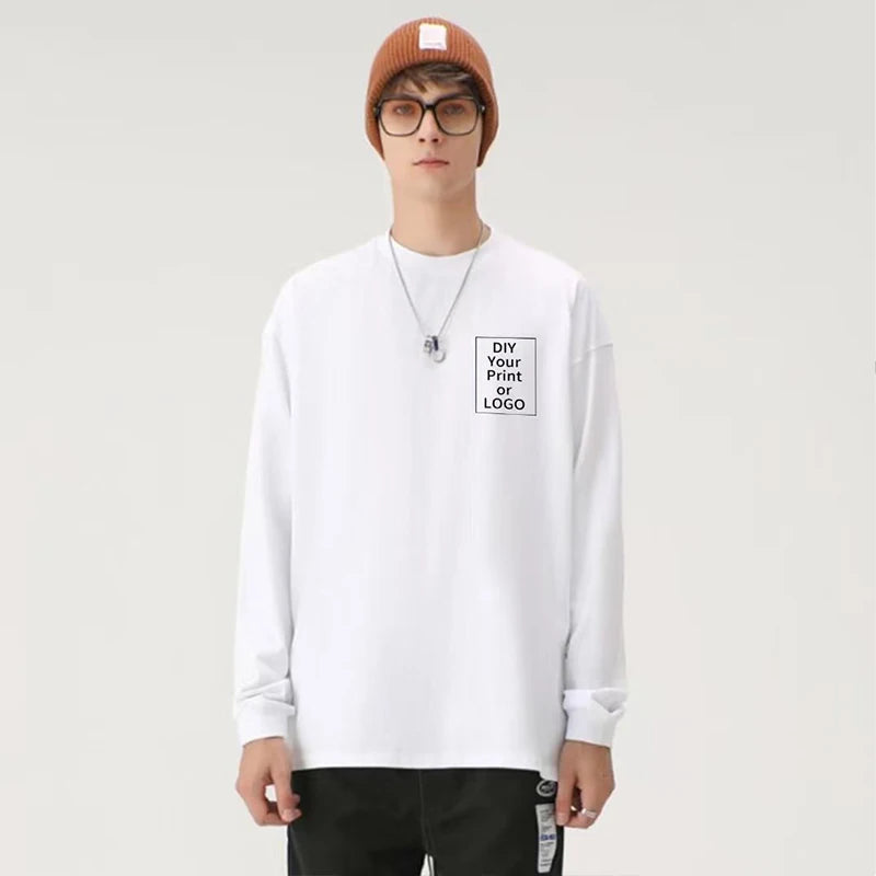 Unisex Långärmad T-Shirt 2026 – 260g Bomull DIY Logotryck Casual Personlig Present Vit & Svart M–XXL