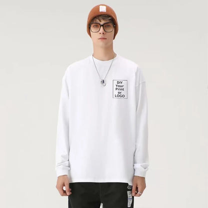 Unisex Långärmad T-Shirt 2026 – 260g Bomull DIY Logotryck Casual Personlig Present Vit & Svart M–XXL