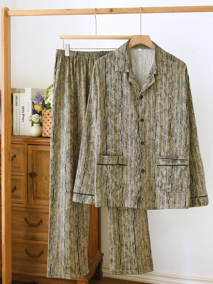 Casual Spring and Autumn Pajamas for Men, New Versatile Cardigan Long-Sleeved Long Pants Set, Simple and Stylish, Plus-Size Loungewear